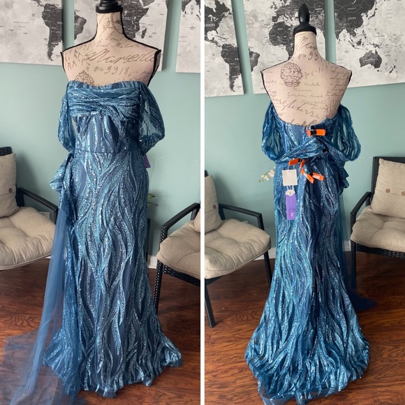 Blue sparkly evening gown sz 22 - Picture 5 of 7